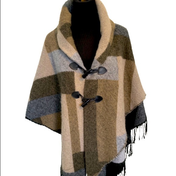 Cracker Barrel Poncho Wrap Brown Tan 